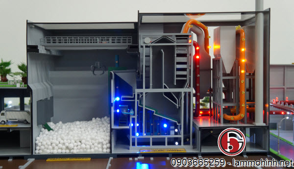 Cận cảnh lò đốt và hệ thống chuyển đổi nhiệt thành năng lượng của mô hình kiến trúc Cận cảnh lò đốt và hệ thống chuyển đổi nhiệt thành năng lượng của mô hình kiến trúc