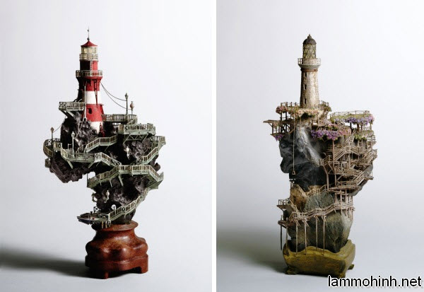 Mô hình kiến trúc ngọn hải đăng trên dốc đá với các lối đi nhô ra từ vách đá Mô hình kiến trúc ngọn hải đăng trên dốc đá với các lối đi nhô ra từ vách đá