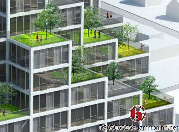 Mô hình kiến trúc đương đại với thiết kế kết hợp các yếu tố cây xanh trên từng căn hộ Mô hình kiến trúc đương đại với thiết kế kết hợp các yếu tố cây xanh trên từng căn hộ
