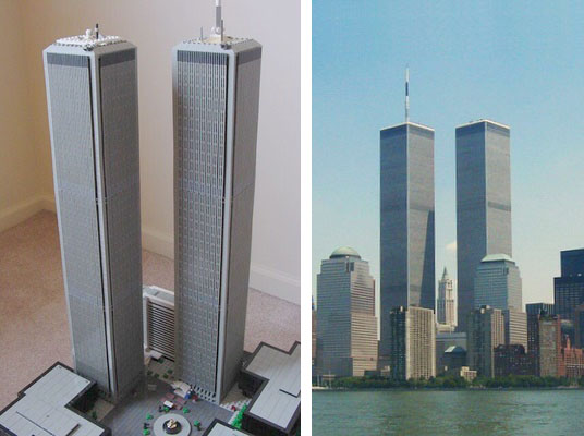 Hình ảnh mô hình kiến trúc lego và hình ảnh thực tế của WTC Hình ảnh mô hình kiến trúc lego và hình ảnh thực tế của WTC