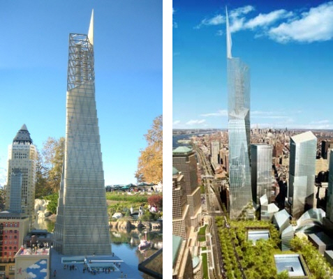 Hình ảnh mô hình kiến trúc lego và hình ảnh thực tế của tháp tự do Hình ảnh mô hình kiến trúc lego và hình ảnh thực tế của tháp tự do