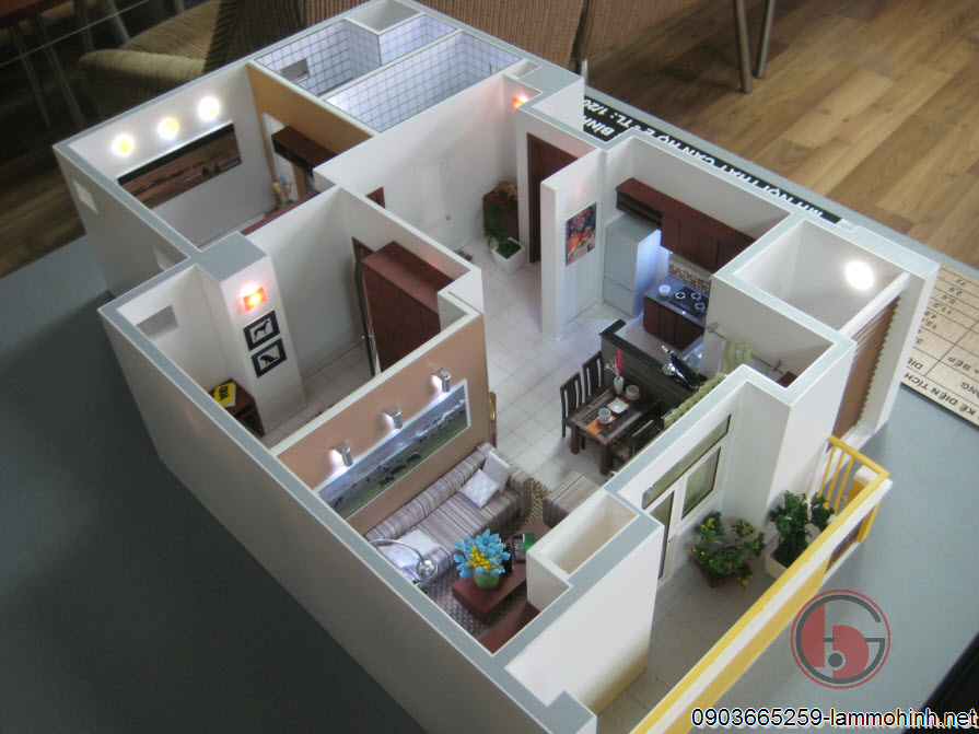 Mô hình 3D thiết kế nội thất căn hộ chung cư 100m2 3 phòng ngủ NT16601 