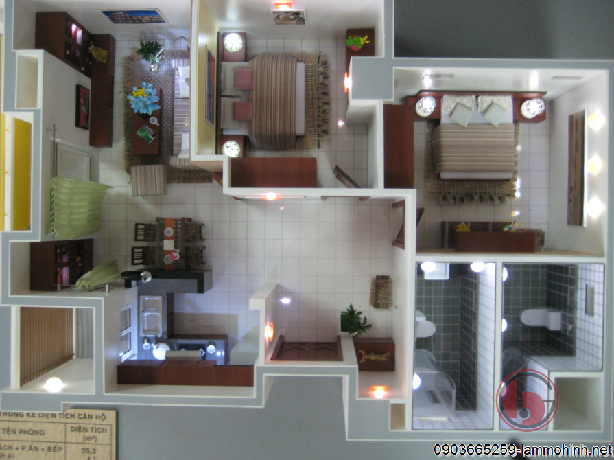 Mô hình nội thất căn hộ E - nhìn từ trên cao Mô hình nội thất căn hộ E - nhìn từ trên cao