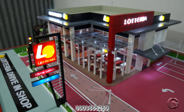 Mô hình cửa hàng Lotteria nhìn từ trên cao Mô hình cửa hàng Lotteria nhìn từ trên cao