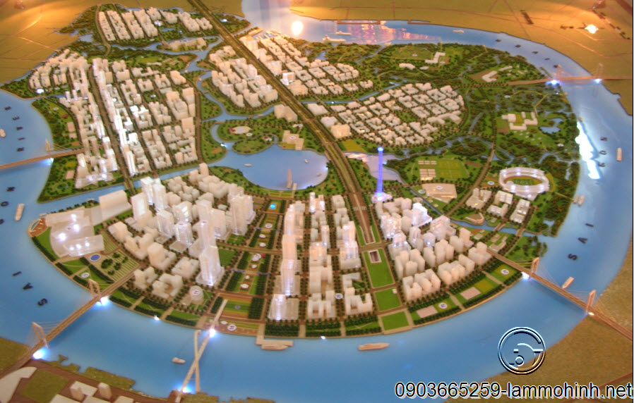 Toàn cảnh mô hình quy hoạch khu đô thị mới Thủ Thiêm nhìn từ hướng quận 1 Toàn cảnh mô hình quy hoạch khu đô thị mới Thủ Thiêm nhìn từ hướng quận 1