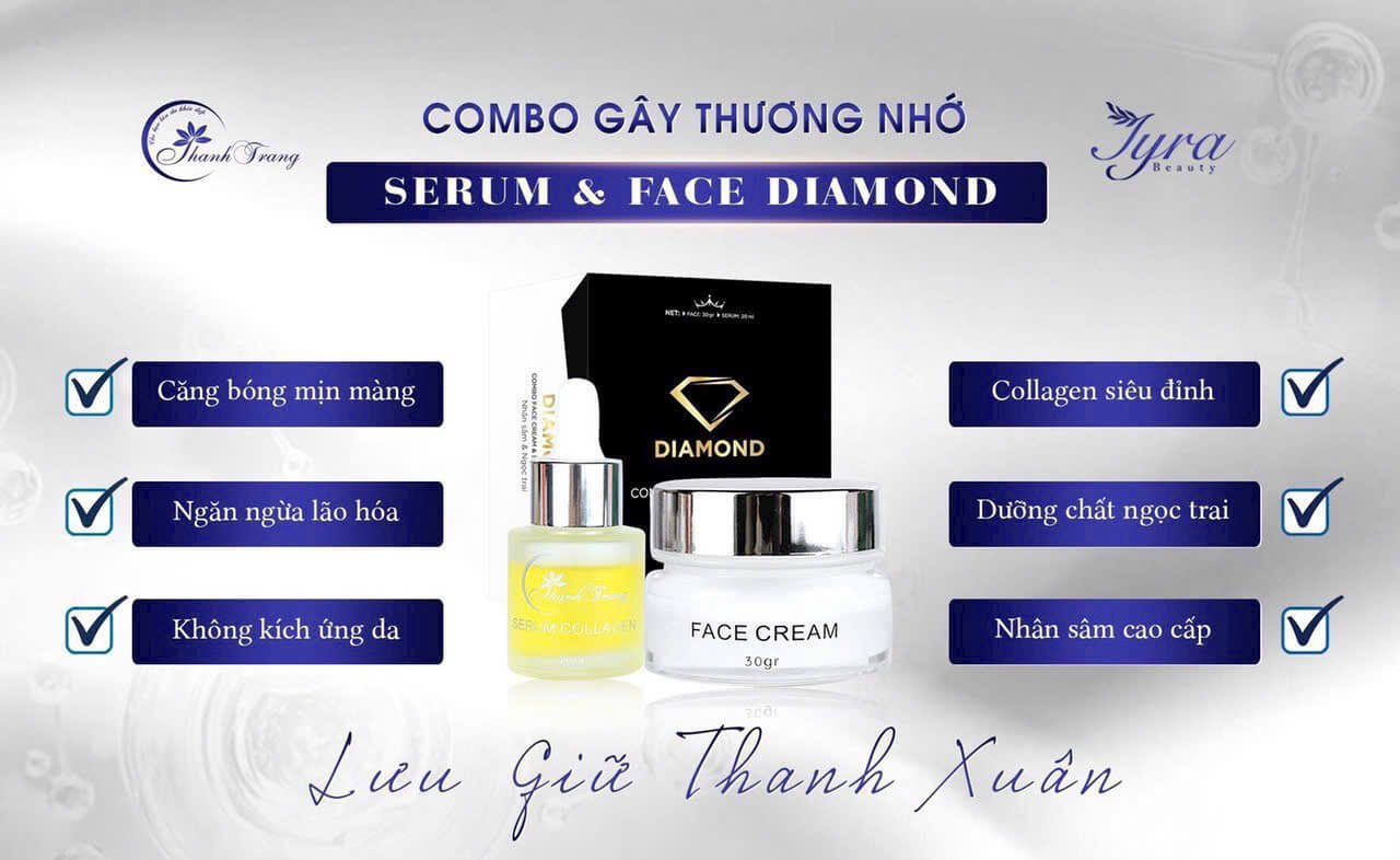 Bộ Diamond Face & Serum Thanh Trang | Chăm sóc và phục hồi da sau tái tạo Bộ Diamond Face & Serum Thanh Trang – Bộ đôi chăm sóc, cấp ẩm và hỗ trợ phục hồi làn da sau tái tạo.