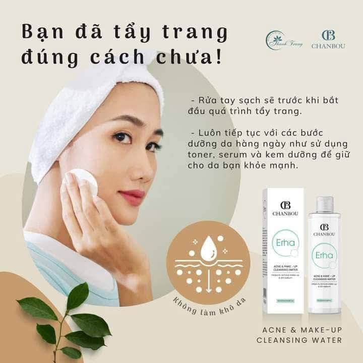 Tẩy trang Erha Chanbou làm sạch bụi bẩn và lớp makeup dịu nhẹ, an toàn cho da nhạy cảm Tẩy trang Erha Chanbou làm sạch bụi bẩn và lớp makeup dịu nhẹ, an toàn cho da nhạy cảm