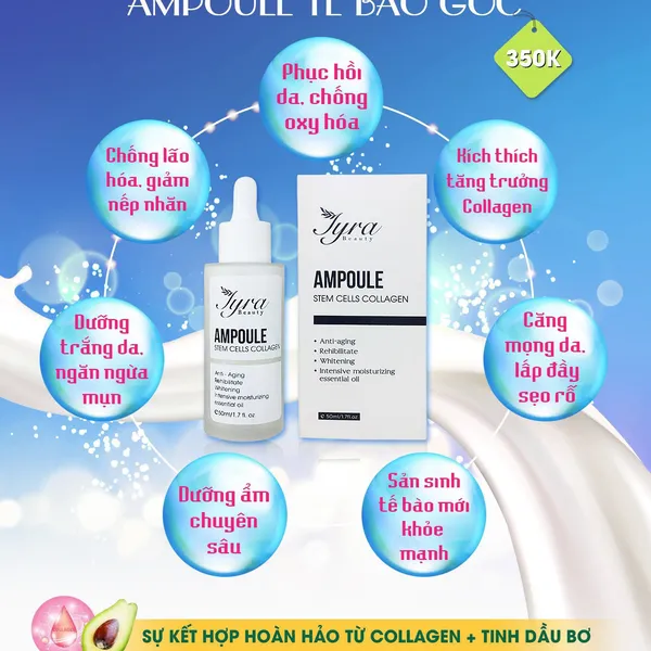 Tế Bào Gốc Ampoule Tyra Nhau Thai Cừu Collagen Tinh Dầu Bơ