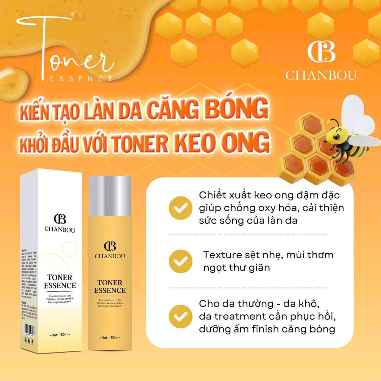 Hình ảnh thực tế sản phẩm toner keo ong Chanbou – thiết kế sang trọng, thấm nhanh, dịu da. Phân phối bởi Mỹ phẩm Thanh Trang. Hình ảnh thực tế sản phẩm toner keo ong Chanbou – thiết kế sang trọng, thấm nhanh, dịu da. Phân phối bởi Mỹ phẩm Thanh Trang.