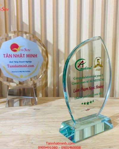 kỷ niệm chương thuỷ tinh giá rẻ đẹp vát uốn cong
