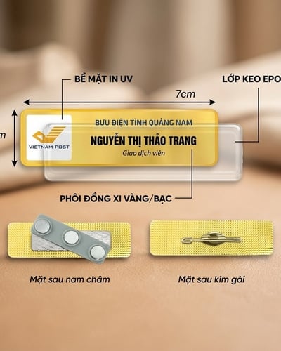 Làm Bảng Tên Nhân Viên Cài Áo Đẹp - Đồng Mạ Vàng ( MÔ TẢ)