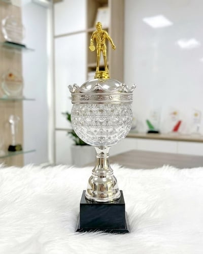Cúp Bóng Bàn Chân Kim Loại Bạc 