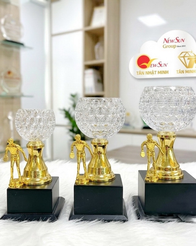 Cúp Bóng Bàn Chén Pha Lê Kết Hợp Đế Gỗ