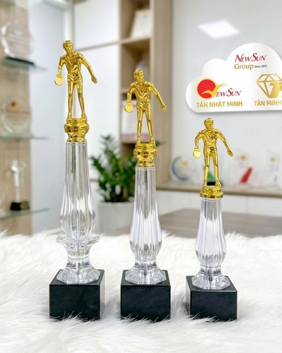  Cúp Bóng Bàn Trụ Mica Đế Gỗ 