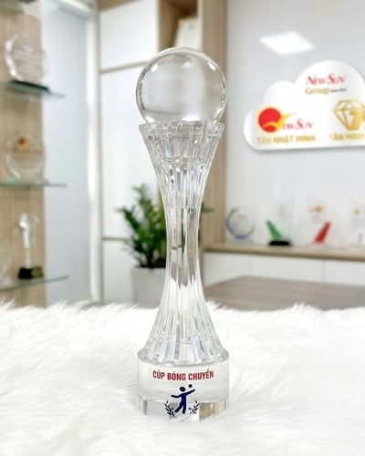 Đặt Mẫu Cúp Bóng Chuyền Pha Lê Trắng Đẹp 