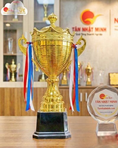 Cúp thể thao kim loại giá rẻ thân tròn sọc ngang