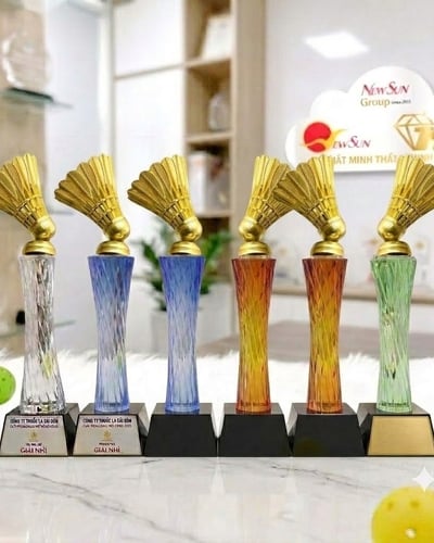 Cúp cầu lông pha lê thân màu đẹp 