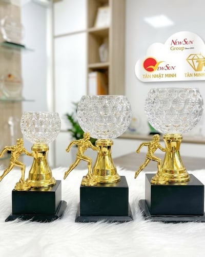  Cúp Chạy Bộ Chén Pha Lê Kết Hợp Đế Gỗ