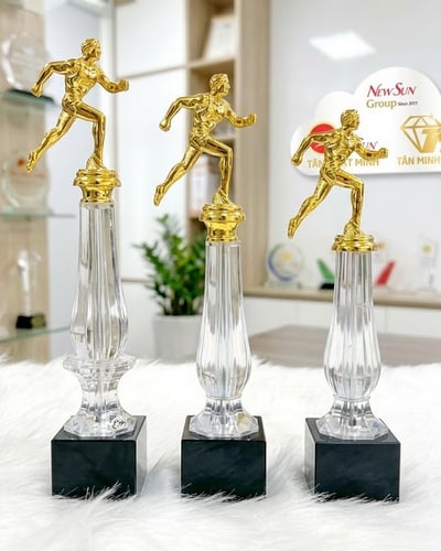 Cúp Chạy Bộ Thân Mica Kết Hợp Với Đế Gỗ 