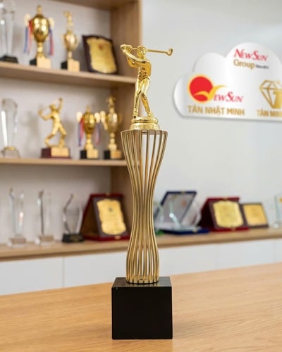 Cúp golf đẹp kim loại thể thao mạ vàng thân kiểu