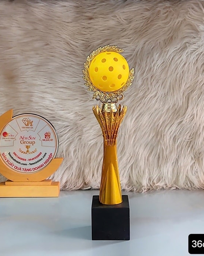 Cúp Pickleball Mạ Vàng Đế Gỗ - Vinh Danh Người Chơi Xuất Sắc