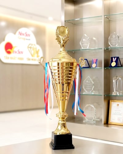 Cúp Thể Thao Kim Loại Cao Cấp - Mẫu Ly Sọc Ngang Cao 65-72cm
