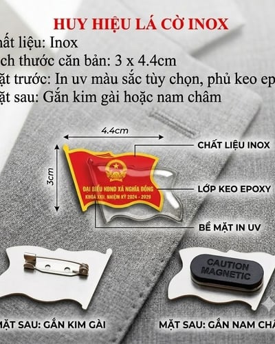 In Huy Hiệu Cài Áo Lá Cờ Inox