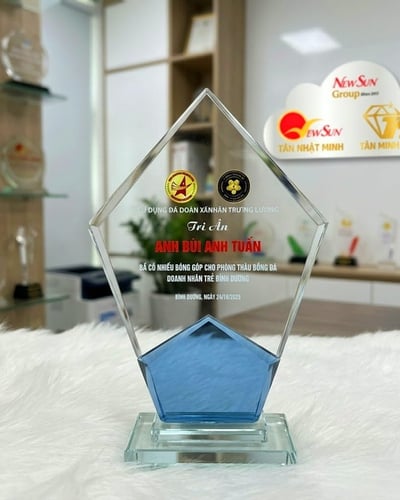 Biểu trưng thủy tinh, Kỷ niệm chương thủy tinh mẫu nhọn xanh 2 lớp