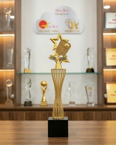 Cúp Pickleball Vinh Danh Kim Loại Đế Gỗ