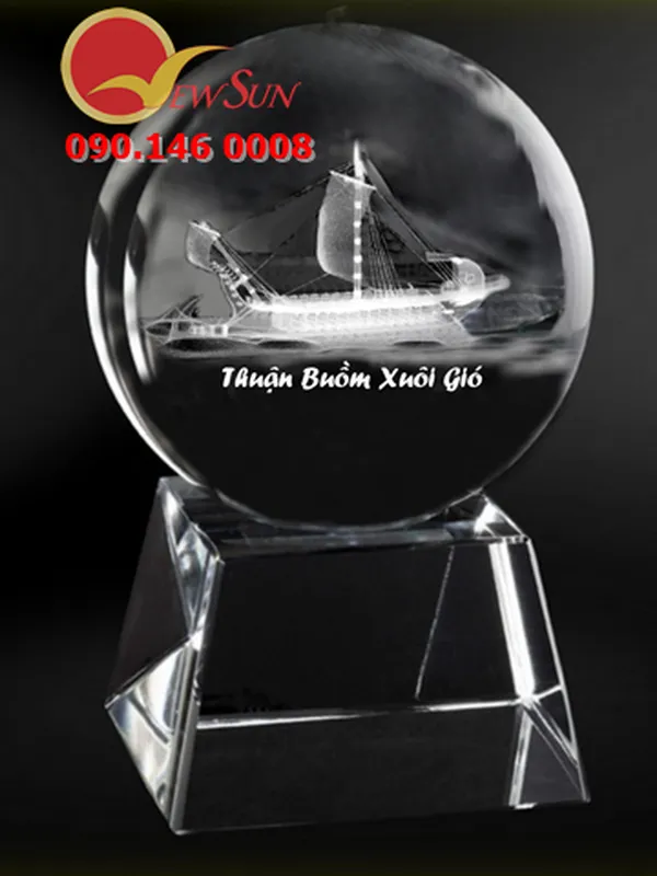 Quả cầu phong thủy, Quà tặng pha lê 3d, thuận buồm