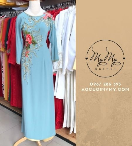 ÁO DÀI SUI GIA XANH NGỌC KẾT CƯỜM SANG TRỌNG