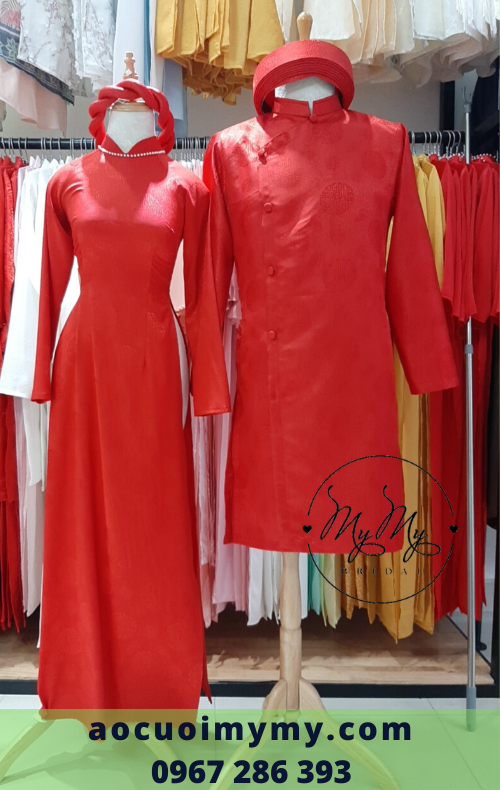 thuê áo dài gấm đỏ, thuê vest nam gò vấp - Cho thuê áo dài cưới đà lạt- áo dài My My- Áo dài cặp cô dâu chủ rể- áo dài bê quả - áo dài bà sui - cho thuê áo dài cưới Gò Vấp