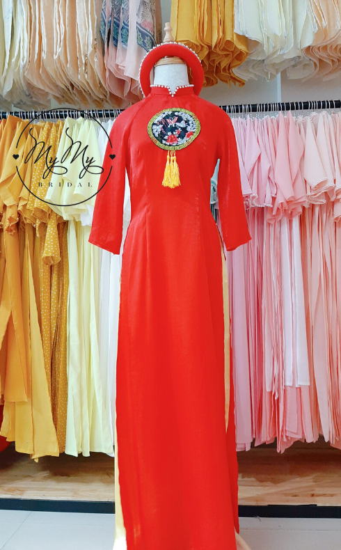 Áo dài cưới My My Cho thuê áo dài bê quả màu đỏ phối hoa văn , Mymy Bridal