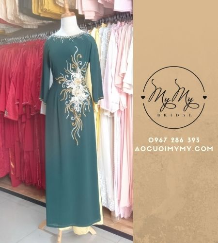 ÁO DÀI LÀM SUI GIA XANH LÁ SANG TRỌNG