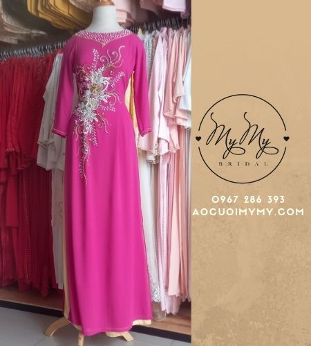 ÁO DÀI SUI GIA HỒNG TƯƠI KẾT CƯỜM