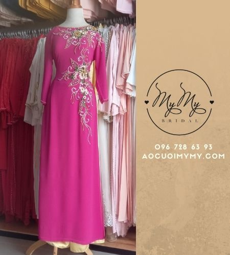 ÁO DÀI TRUNG NIÊN HỒNG TƯƠI KẾT CƯỜM