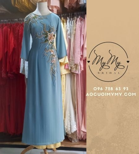 ÁO DÀI MẸ XANH NGỌC KẾT CƯỜM SANG TRỌNG