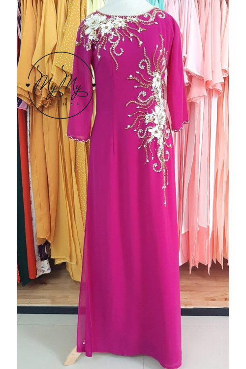 Cho thuê áo dài mẹ cô dâu màu hồng cổ thuyền trang nhả