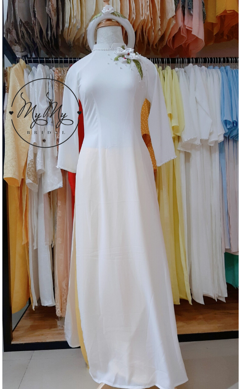 Cho thuê Áo dài bưng quả trắng thiết kế nhẹ nhàn