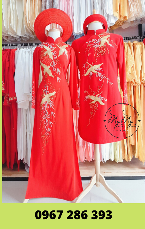 Áo dài cô dâu đỏ - Cho thuê áo dài cưới đà lạt - áo dài My My - Áo dài cặp cô dâu chủ rể - áo dài bê quả - áo dài bà sui - cho thuê áo dài cưới Gò Vấp