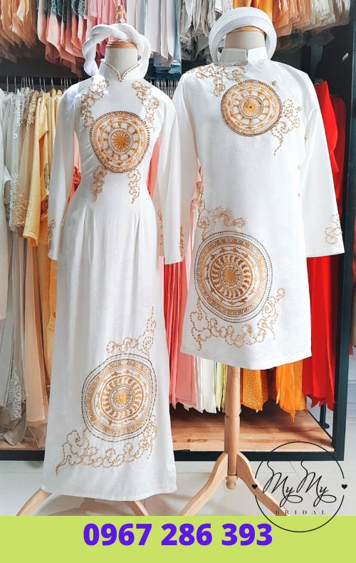 cho thuê áo dài cưới rẻ gò vấp hồ chí minh, áo dài cặp gấm trắng - Cho thuê áo dài cưới đà lạt- áo dài My My- Áo dài cặp cô dâu chủ rể- áo dài bê quả - áo dài bà sui - cho thuê áo dài cưới  Gò Vấp