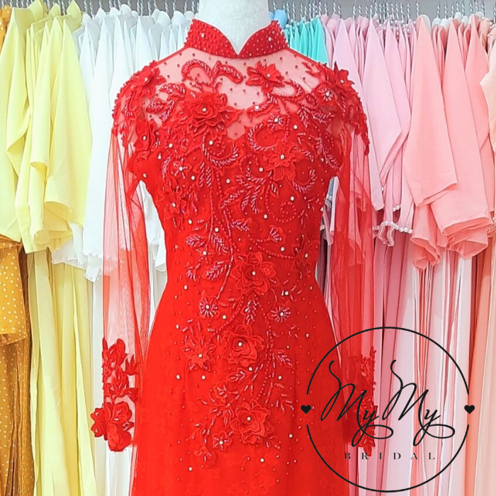 Thêu tay Cho thuê dài áo cưới voan đính kết kim sa áo dài cô dâu giá rẻ Gò Vấp Tân Bình MyMy "Bridal" - "Áo Cưới" My My