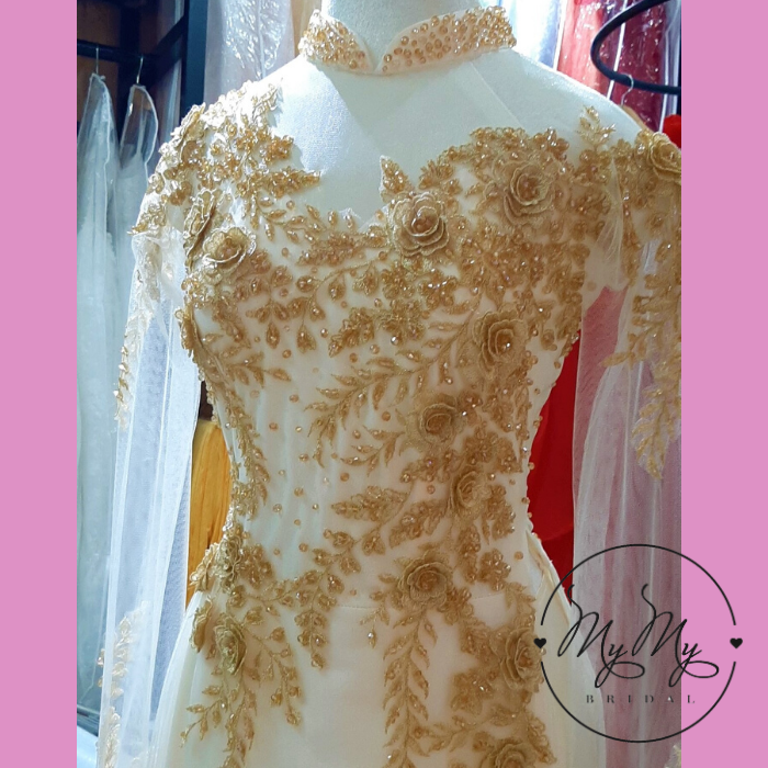 Thêu tay Cho thuê dài áo cưới voan đính kết kim sa áo dài cô dâu giá rẻ Gò Vấp Tân Bình MyMy "Bridal" - "Áo Cưới" My My