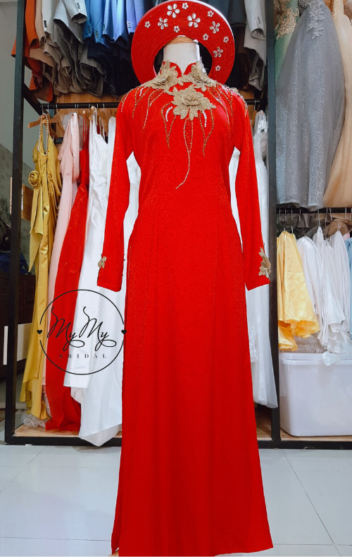 Áo dài cưới màu đỏ kết hoa tinh tế , cho thê áo dài cưới my my mẫu big size Tân Bình Gò Vấp Phú Nhuận