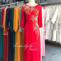 ÁO DÀI BÀ SUI ĐỎ KẾT HOA