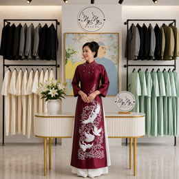ÁO DÀI BÀ SUI ĐỎ THÊU CHIM HẠC MÂY CÁT TƯỜNG