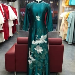 ÁO DÀI BÀ SUI XANH THANH HẠC LIÊN HOA