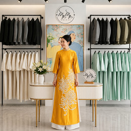 ÁO DÀI BÀ SUI VÀNG THÊU HOA CÚC ĐẠI ĐÓA
