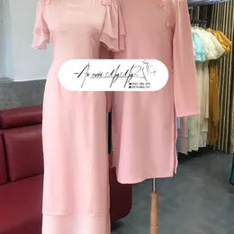 ÁO DÀI BƯNG QUẢ CẶP HỒNG TAY CÁNH TIÊN HAI TÀ