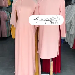 ÁO DÀI BƯNG QUẢ CẶP HỒNG TAY LOE